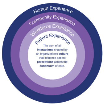 Human Experience, Community Experience, Workforce Experience, Patient Experience, The sum of all interactions shaped by an organization's culture that influence patient perceptions across the continuum of care.